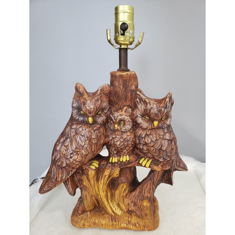 Vintage MCM 3 Owl Light Lamp retro 1970's mod decor hippie boho nursery bedroom